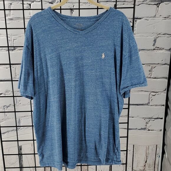 Polo Vneck Tee Tshirt L Blue - Picture 1 of 6